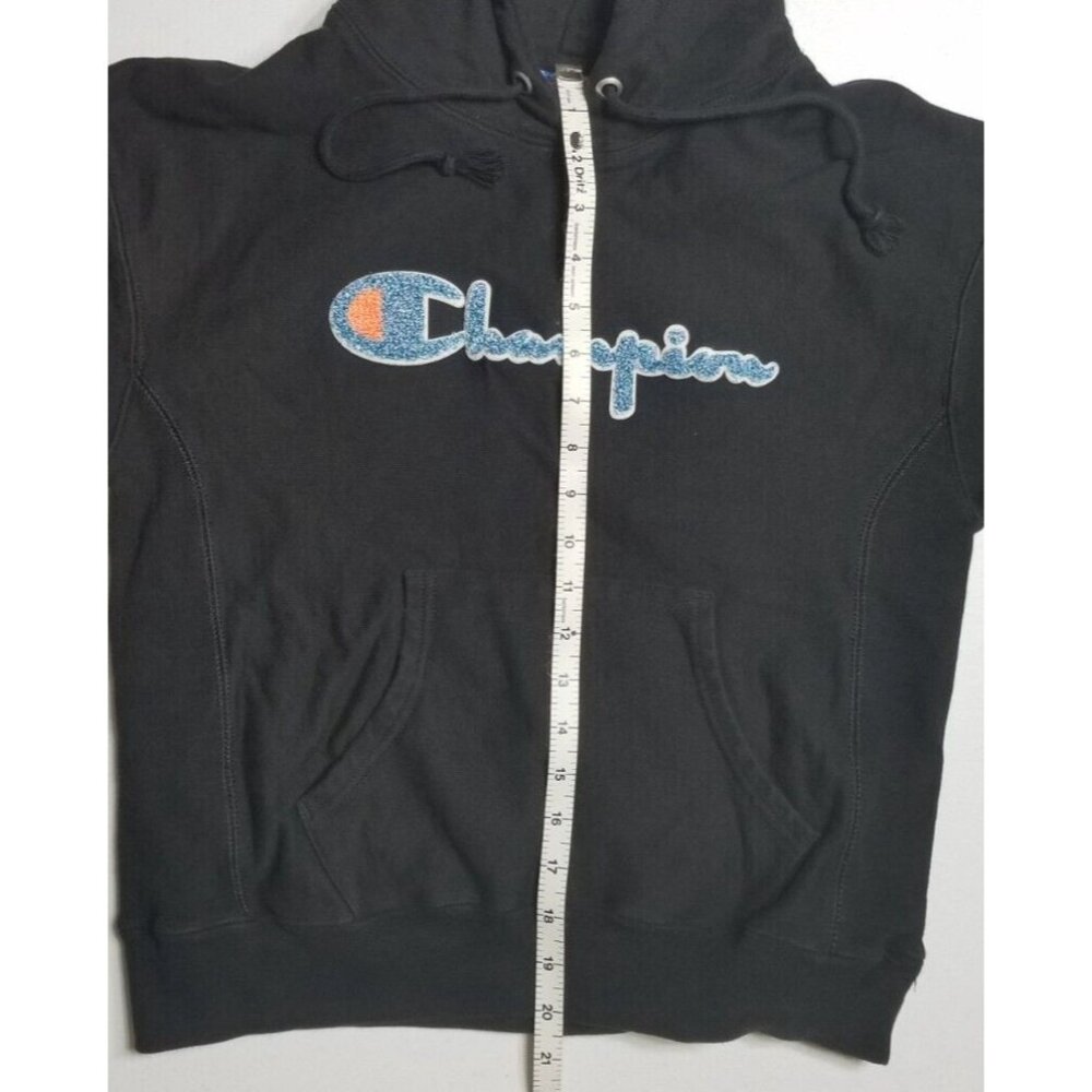 Champion Big Logo Reverse Weave Black Hoodie Hooded Sweatshirt Women's Small - Picture 4 of 14